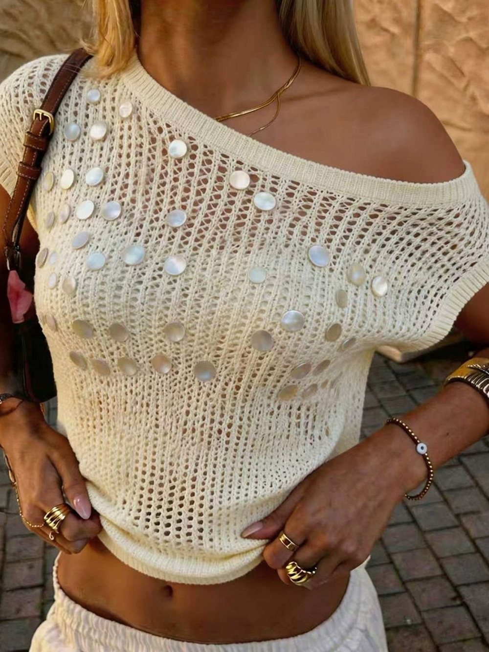 Sequin Boat Neck Knit Cover Up